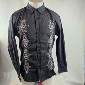 B52 Mens Shirt Large Black Embroidered Button Up Western Dress Casual Y2k